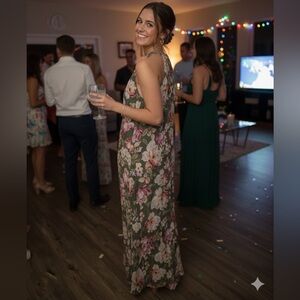 Bellambia Floral Halter Maxi Dress Sz L